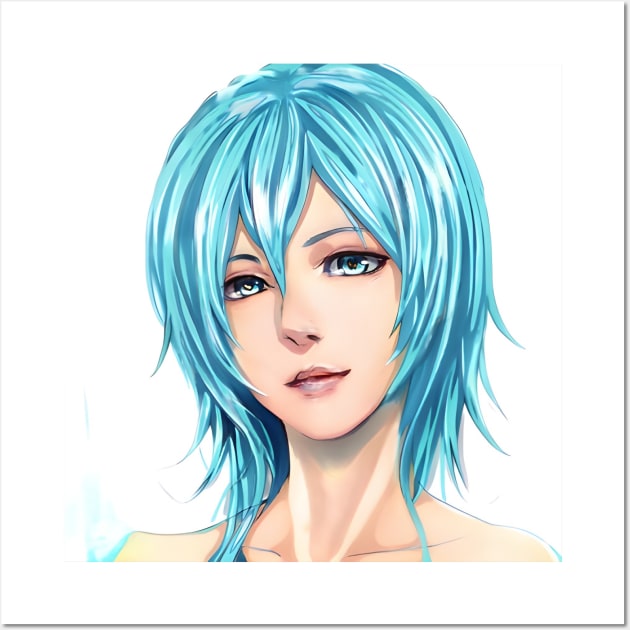 manga girl anime blue hair Wall Art by animegirlnft